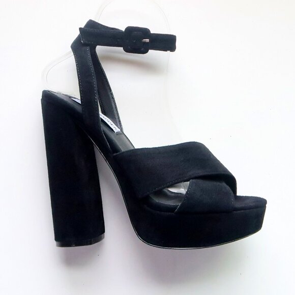 Steve Madden Jodi Black Suede Leather Platform Ankle Strap High Heel Sandals 7 - Picture 6 of 14